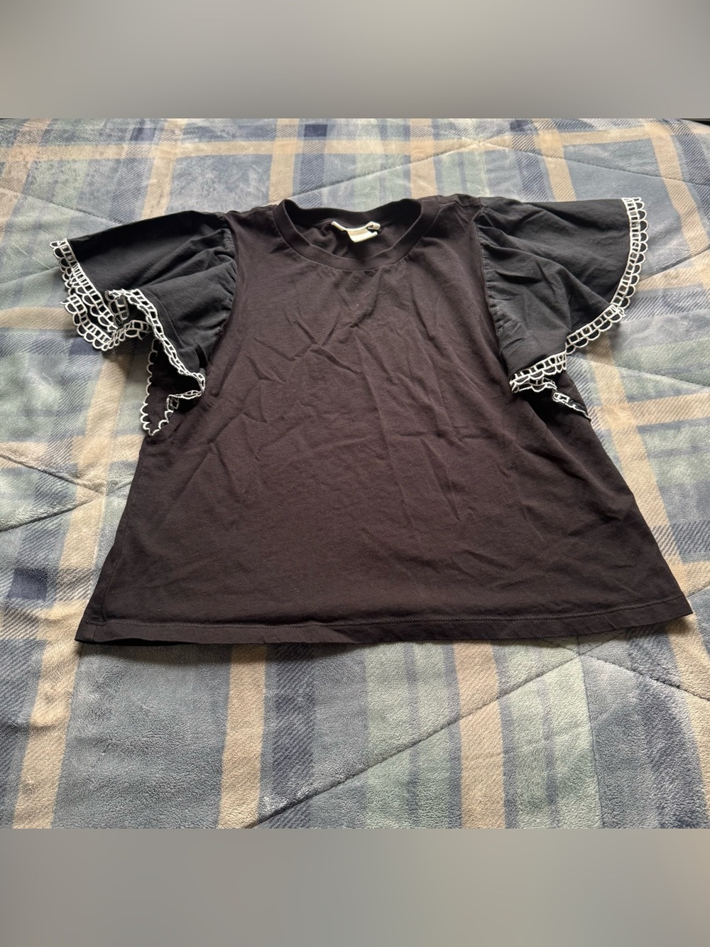 H&M Black Short Sleeve Top with White Trim Detail